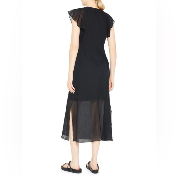 Theory Cotton Ruffle Maxi Dress in Black | Size 4 - Picture 2 of 10